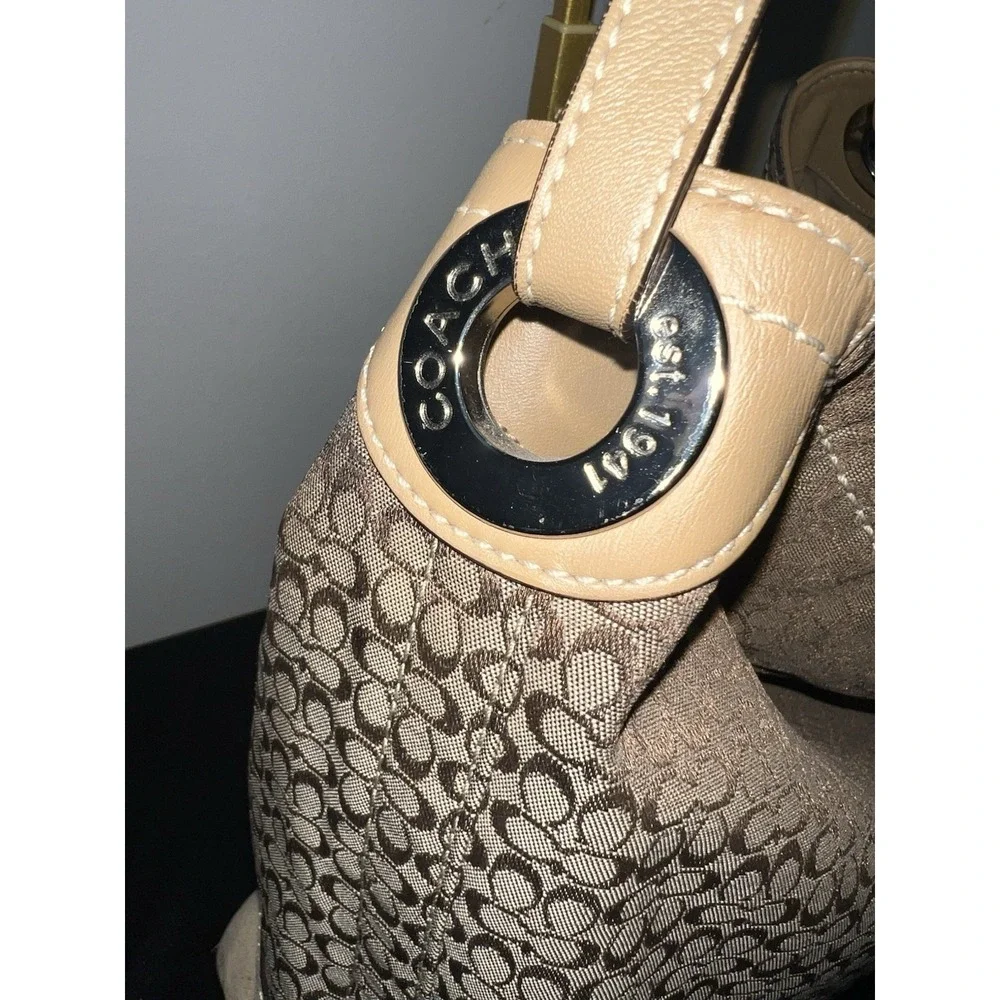 Coach Signature Brown Canvas‎ Suede Hobo Shoulder Bag